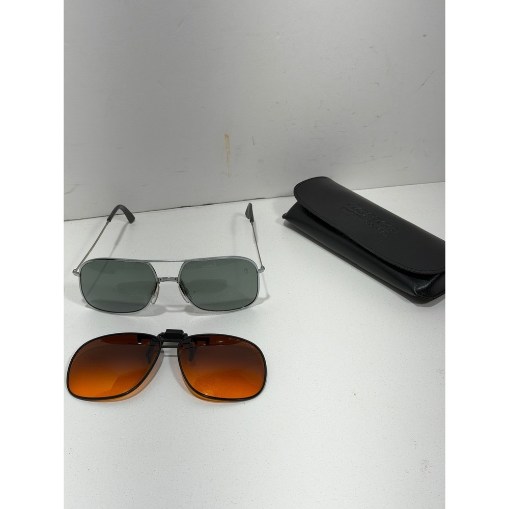 Cool Ray Vintage Silver Aviator Sunglasses with Blublocker Clip-On Lenses‎